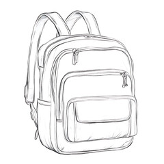 Sketch of a Modern Backpack with Multiple Compartments and Shoulder Straps for School and Travel Gear
