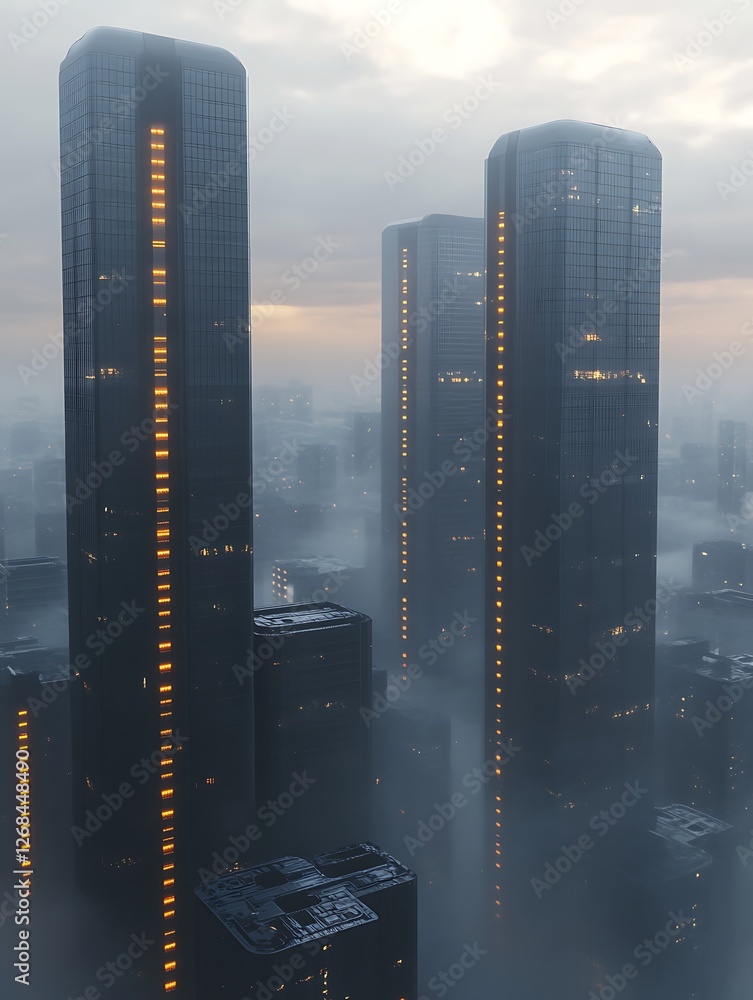 Poster A futuristic sci-fi tower featuring sleek angular architecture in a visually striking design.