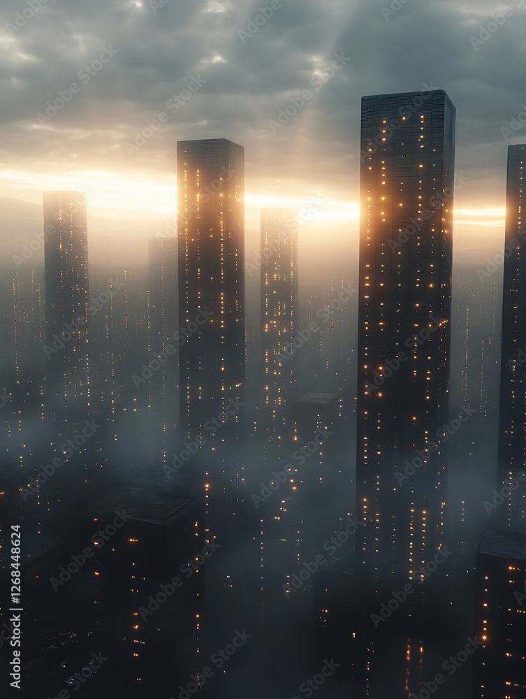 Poster a stunning sci-fi tower featuring sleek, angular architecture in a colossal design.