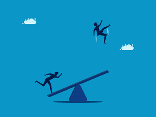 Help businesses succeed. Two businessmen playing a seesaw
