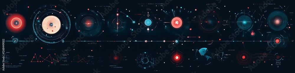 Poster futuristic technology interface displays data analysis