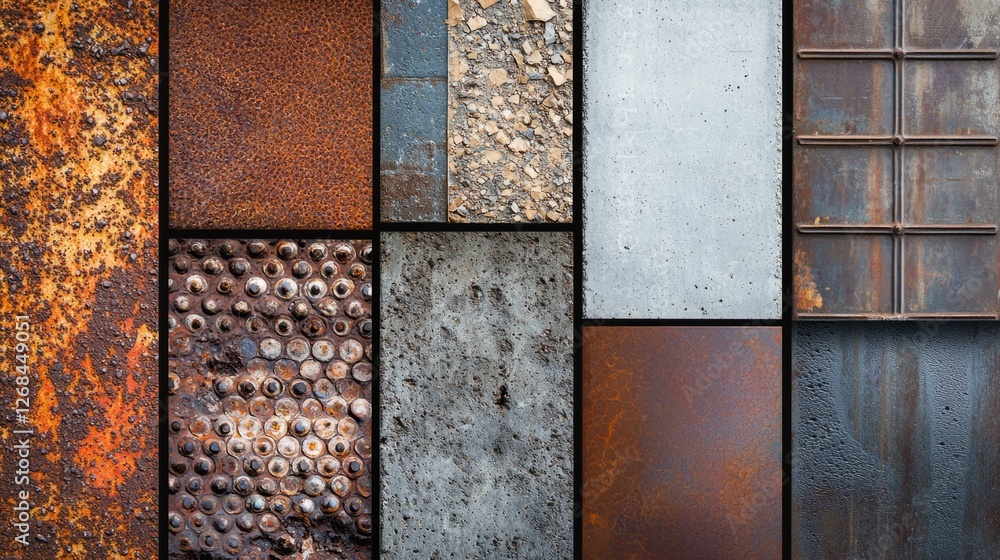 Poster textured collage of weathered surfaces with rust and concrete patterns