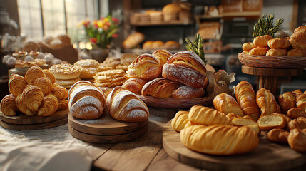 A platter of assorted pastries including croissan