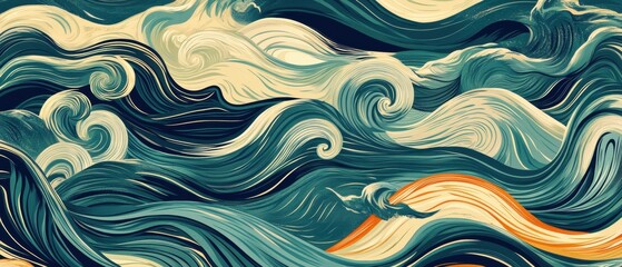 Dynamic Waves Flowing in Abstract Patterns Representing the Energy of the Ocean in a Colorful and Artistic Representation