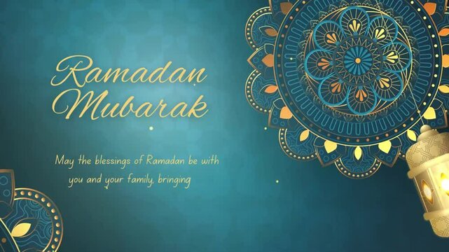 Green and gold color Eid mubarak islamic design concept with hanging ramadan candle lantern, Abstract background animation 
