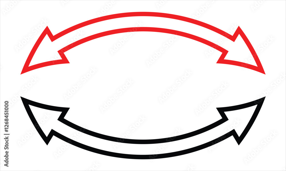 Poster set of double headed curve red and black arrows. dual sided curved arrow icon. black and red arrows 