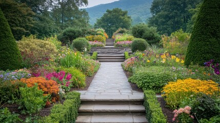 Stone Pathway Through a Blooming Garden