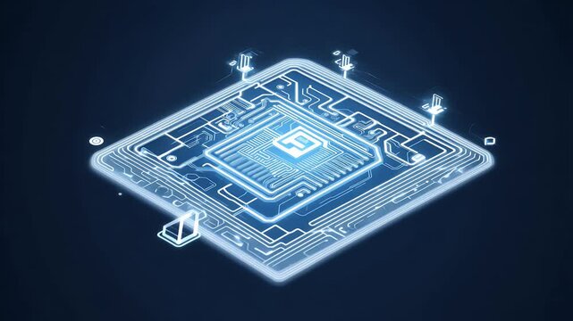 Animated white line microcontroller icon showing interconnected electrical components representing key concepts modern electrical engineering