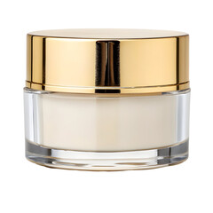 Elegant cosmetic cream jar with a luxurious gold lid, perfect for representing beauty and skincare products.