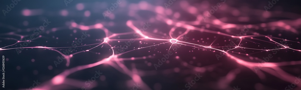Poster Close-up image of a glowing neural network with dynamic data lines on display.