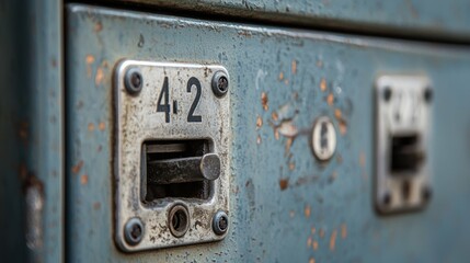 Vintage Mailbox with Weathered Metal and Rustic Details Close-Up
