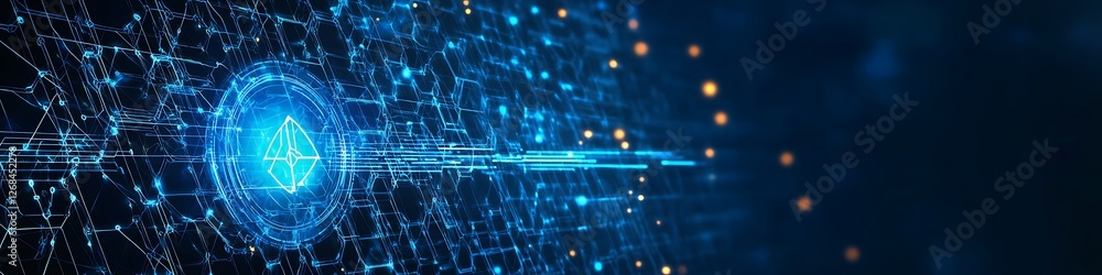 Poster abstract digital network data visualization showing crypto symbol