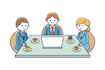 A business meeting icon with three people sitting around a table vector art illustration.eps