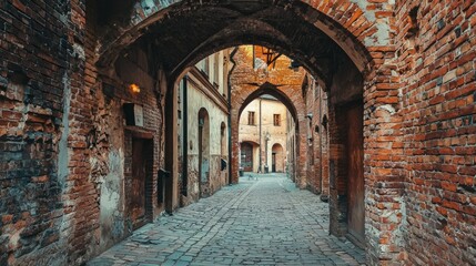 Obraz premium Charming Historic Alleyway with Brick Walls and Archways