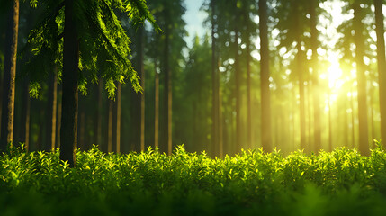 Sunlit Green Forest Landscape