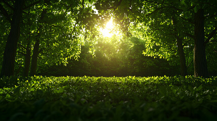 Fototapeta premium Sunlit Green Forest Landscape
