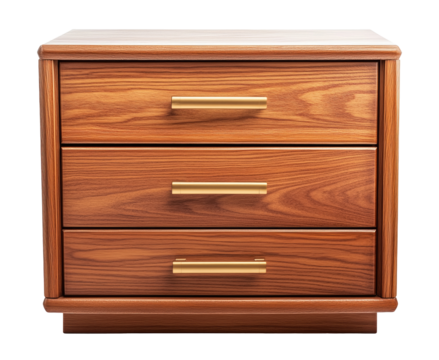 Wooden dresser with three drawers isolated on transparent background