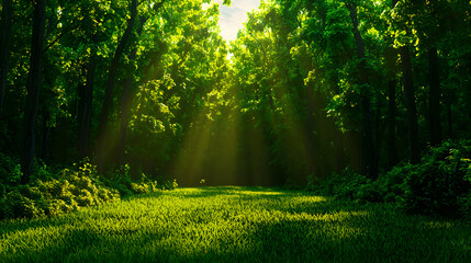 Obraz premium Sunlit Green Forest Path
