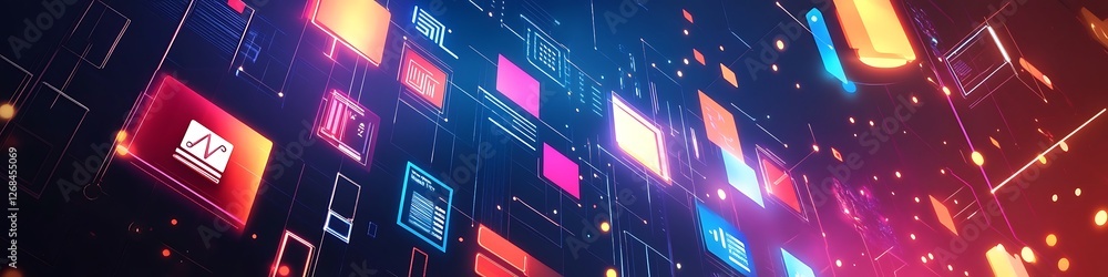 Poster abstract digital interface showing network data flow