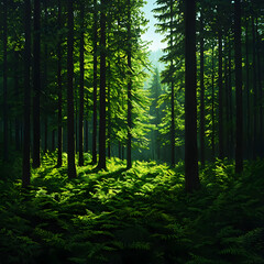 Naklejka premium Sunlit Green Forest Path
