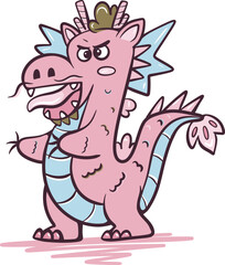 Adorable Yet Fierce Pink Cartoon Dragon Illustration
