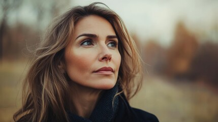 Obraz premium Contemplative Woman in Nature: A Moment of Reflection and Serenity