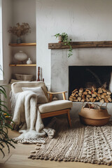 Cozy scandinavian living room with a fireplace and minimalist design elements