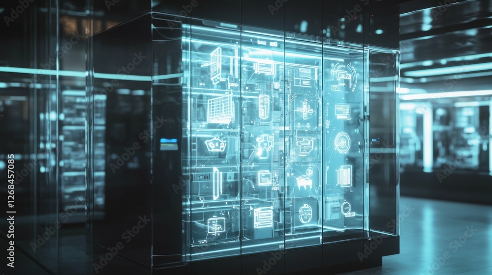 Poster futuristic display of digital data in high-tech environment