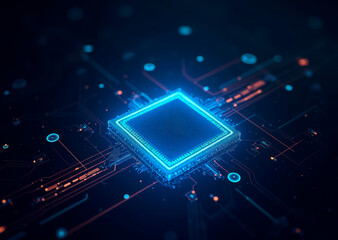 Concept high-resolution image of an AI chip, selective focus