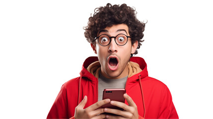 Shocked Man Reacts to Smartphone Screen Amazement