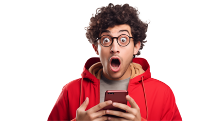 Shocked Man Reacts to Smartphone Screen Amazement