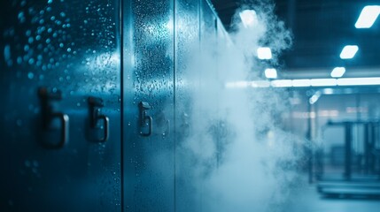 Steam Rising from Lockers in a Humid and Industrial Environment