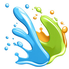 Obraz premium Vibrant Liquid Splashes of Blue Green and Orange Cartoon Style Abstract Illustration