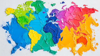 Vibrant World Map Painted with Colorful Palette Knife Strokes on a Textured Surface Art Creation