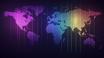 Fototapeta premium Vibrant World Map Displayed with a Vertical Striped Pattern and Colorful Gradients on Dark Background