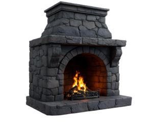 Rustic Stone Fireplace with Burning Fire