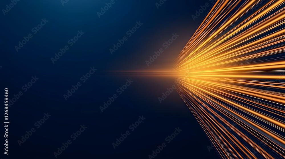 Poster the image contains abstract, bright orange and yellow lines radiating from a central point on a dark