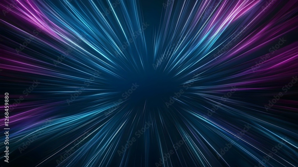 Poster the image contains abstract lines of light radiating outwards from a central point, featuring a colo