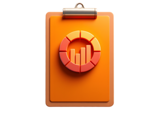 3D Render of an Orange Clipboard with a Progress Chart