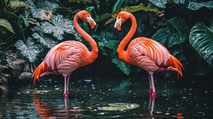 Serene Flamingos in Vibrant Pink Reflection