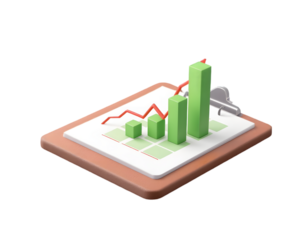 3D Render of Growing Business Chart on Clipboard