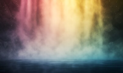 Obraz premium A stunning waterfall captured with vibrant rainbow colors in a scenic landscape.