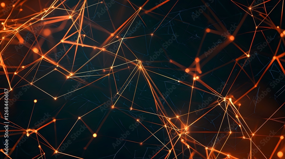 Poster the image shows an abstract representation of a network, with bright orange lines connecting luminou