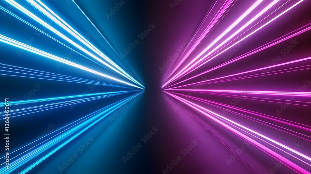 Aufkleber the image contains vibrant blue and purple neon light streaks converging at a central vanishing poin