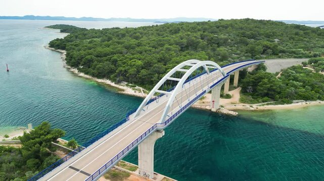 Zdrelac Bridge aerial view in Ugljan Island, Croatia