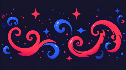 Whimsical Red and Blue Nebula Swirls with Sparkling Stars on Midnight Blue Galaxy Backdrop
