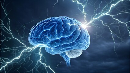 human brain by electric currents and lightning bolts ai generated