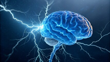 Obraz premium human brain by electric currents and lightning bolts ai generated