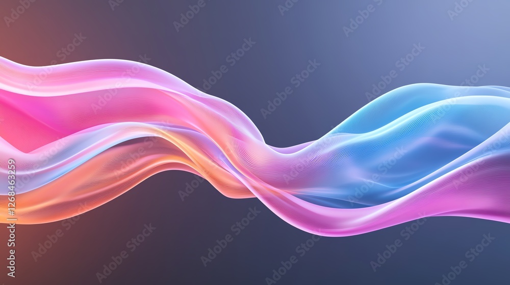 Poster abstract colorful waves of light blending in harmony on a dark background.
