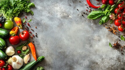 Fresh Vegetables and Spices on a Grey Background